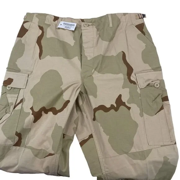 US Army Cargo Pants Men XL Green Camouflage Flat Front Drawstring Leg Button Fly - Picture 9 of 16